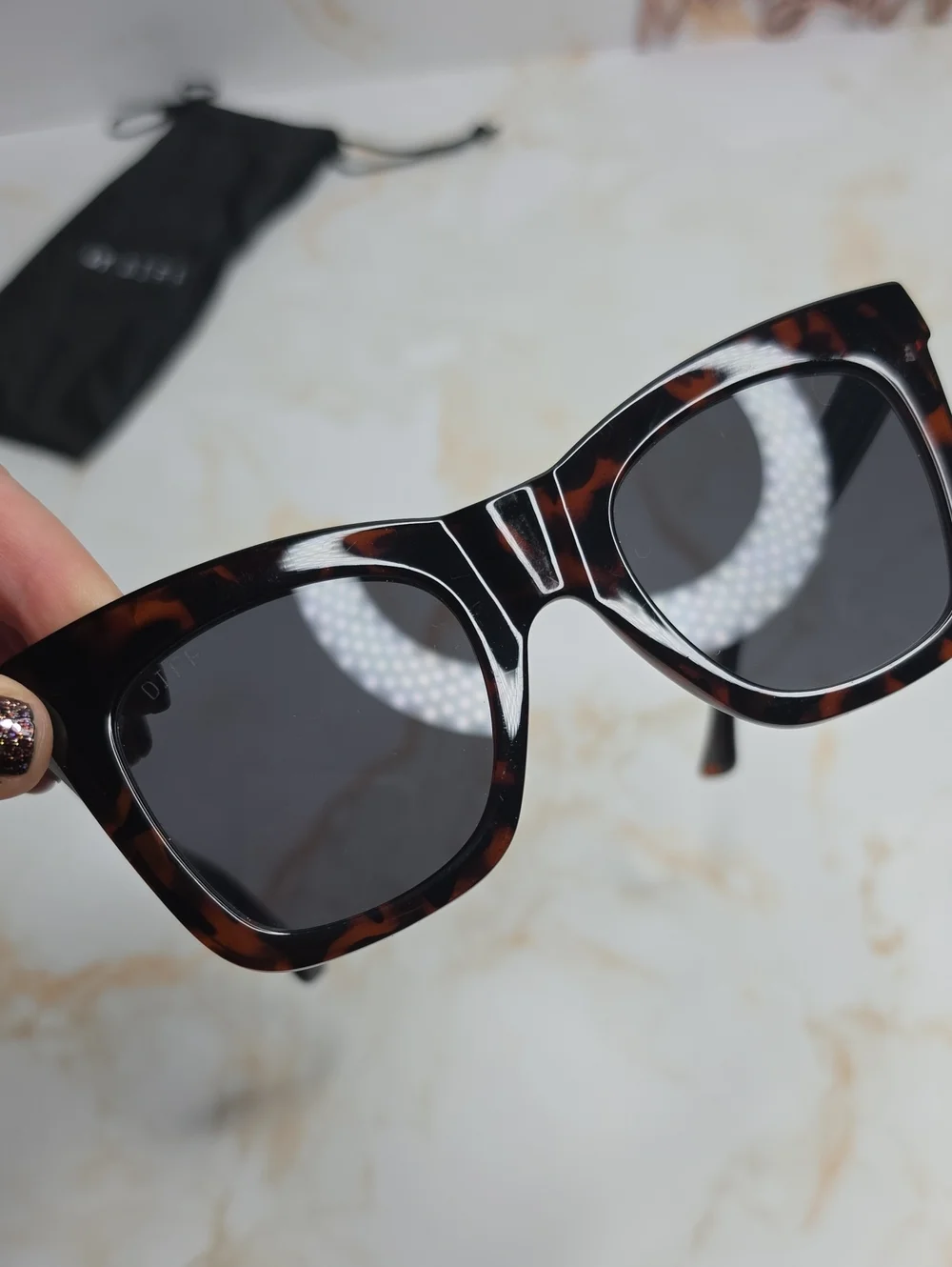 Diff Talia Tortoiseshell Cat-Eye Square Sunglasses with Dark Lenses New